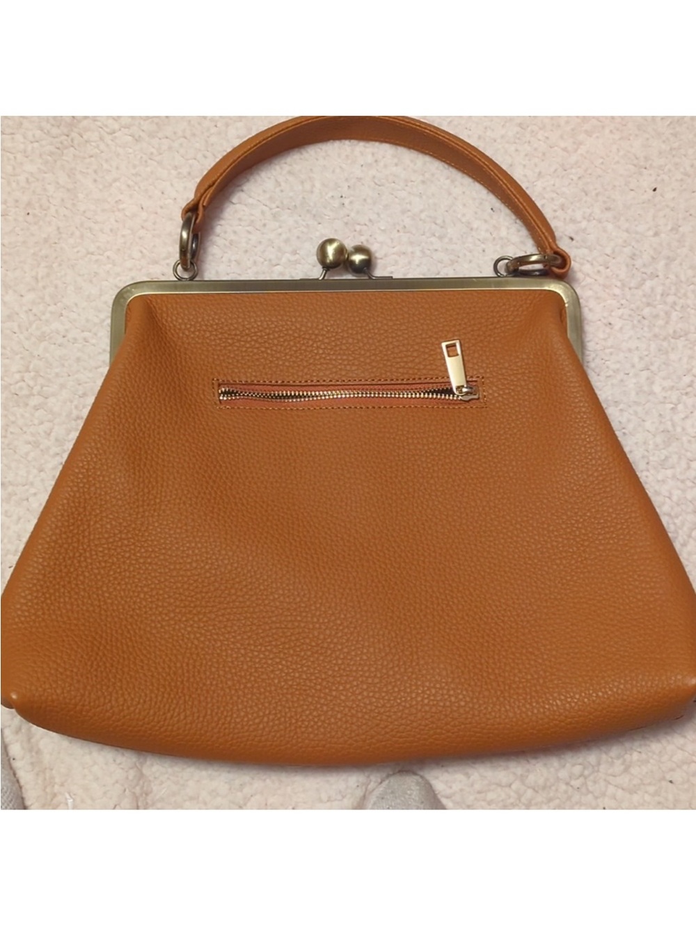 Gorgeous Cognac Genuine Leather Top-Handle Satchel with Gold Frame - Picture 3 of 6